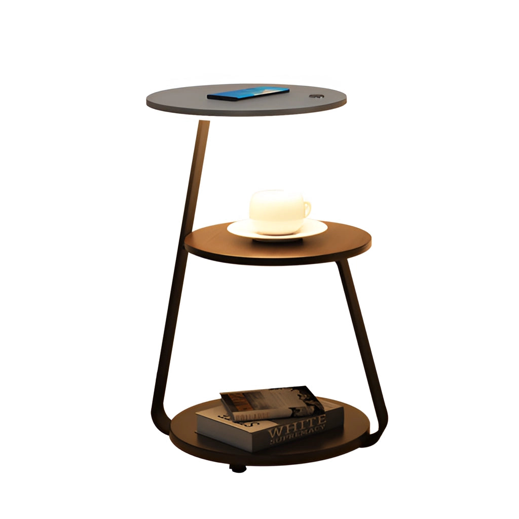 Wireless charging premium desk with wooden surface and metal frame placed in a modern workspace.