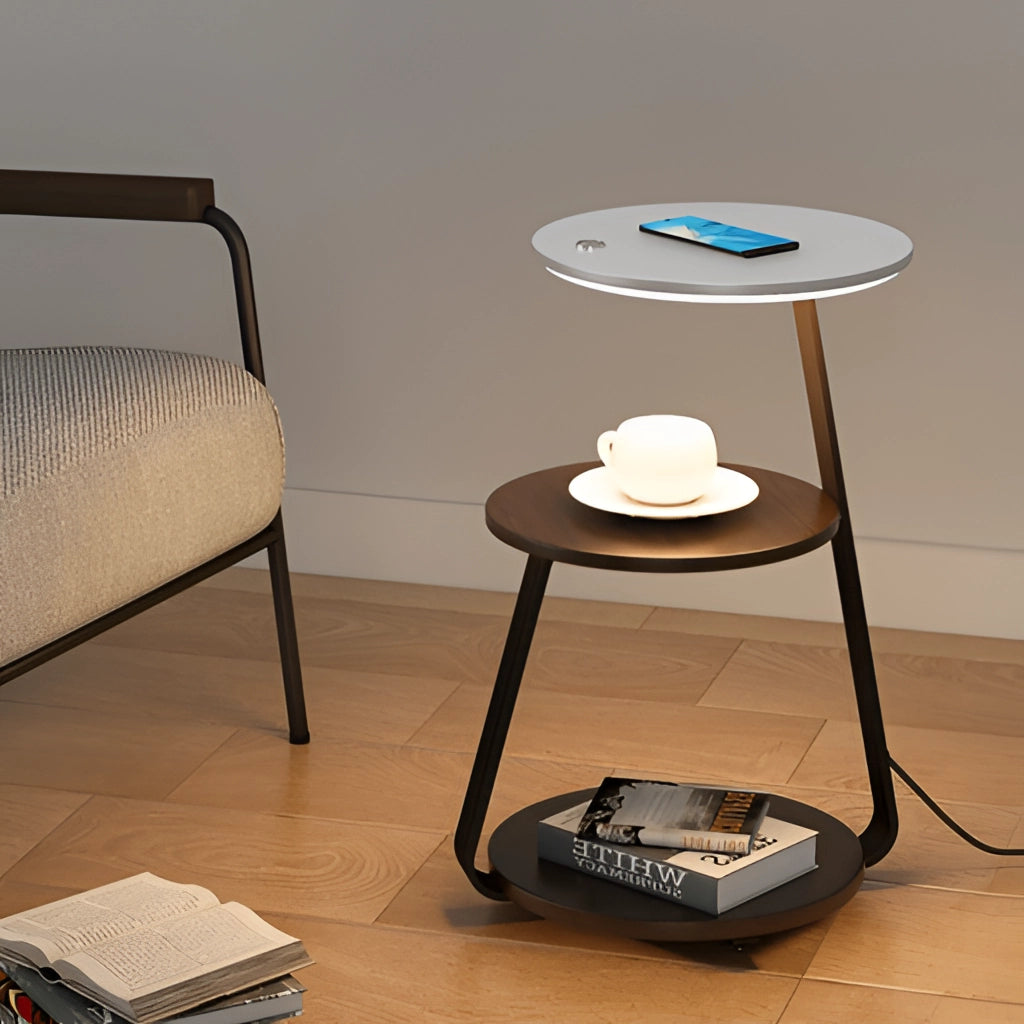 Wireless Charging Premium Desk in Slate with Walnut finish featuring wooden surface and sleek metal accents in a comfortable, modern room setting.