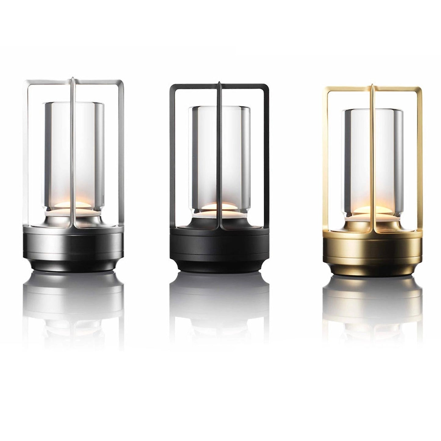 Wireless Crystal Lantern Table Lamp - Rechargeable, Waterproof, Rectangular Design, Glass and Metal Body, Suitable for Indoor and Outdoor Use