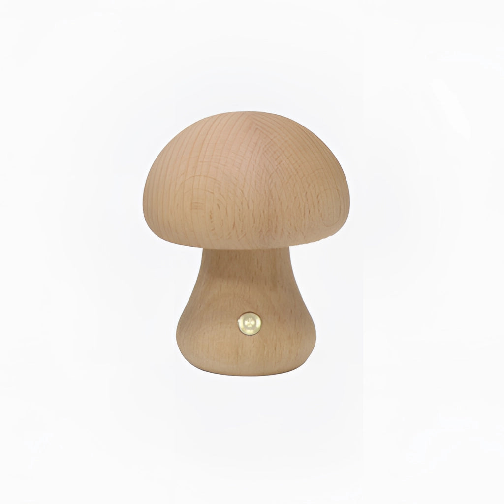 Wood Effect Mushroom Cordless Table Lamp with wood grain finish, portable design, and mushroom-shaped shade.